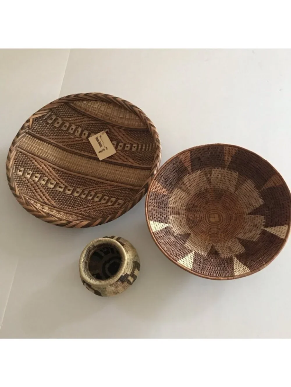 Vintage Handwoven Basket Mixed Lot Tonga Two Tone Coiled Mini Tribal Boho Native